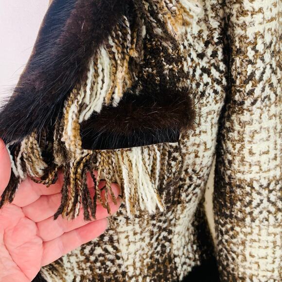 Cache Vintage 6 Size Women's Faux Fur Velvet Fringe Plaid Jacket Fall Boho - Picture 9 of 13